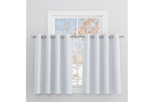 PONY DANCE Cortinas Dormitorio, Termicas Aislantes Frio y Calor, Opaca Corta de Ventanas Pequeñas de Cocina Comedor, 2 Piezas, 132X90 cm, Blanco Gris