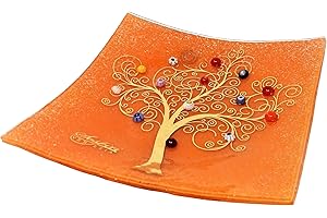Sospiri Venezia Svuotatasche Albero della Vita in Vetro di Murano Murrine e Oro Idea Regalo Piatto Vassoio Decorativo Made Italy Portaoggetti Soprammobile Bomboniere Cerimonia 19X19 cm