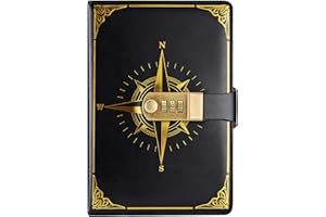 Amythe Carnet avec Serrure à Combinaison Vintage en Cuir PU, 100 Feuilles/200 Pages de Papier Ligné, Journal de Style Rétro, Noir