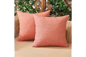 Woaboy Lot de 2 Housse de Coussin Imperméables Taies d'oreiller en Lin Extérieur Canapé Housse de Coussin de Jardin Décoratif pour Salon Chambre 2 Pièces Rouge Corail 40x40cm
