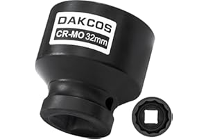 DAKCOS 32mm Llave de Impacto Vaso de 1/2",Llave de Vaso Multidiente 12 caras, Cr-Mo