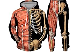 WAZHAKU Jogginganzug Herren Halloween Kostüme Skelett Trainingsanzug Sportanzug Oversized Freizeitanzug Zweiteiler Outfit Fitnessanzug 2-Teilig Kapuzenjacke + Jogginghose Casual Hausanzug Herbst