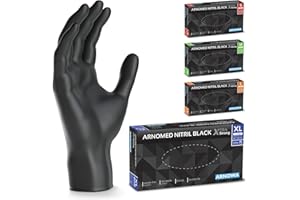 ARNOMED Gants jetables Noir Extra Fort, Gants nitrile taille XL, 50% plus épais, 100 p./boîte, Gants jetables non poudrés, Gants en nitrile mecanique sans latex, gant jetable en tailles S, M, L & XL