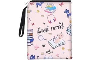 HJZHII Waterproof Book Sleeve, Just One More Chapter Book Covers with Zipper and Front Pocket Washable Books Protector for Readers Lovers Gifts Books Accessories for Travel(Pink)