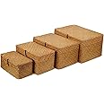 ASMIZ 4 Pack Wicker Storage Baskets, Woven Rattan Storage Box with Lid, Rectangular Seagrass Baskets, Stackable Wardrobe Organizer for Shelf Organizer, 4 Sizes