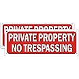 No Trespassing Signs Private Property Security Warning Metal Yard Sign Reflective Red Aluminum for Garden Outdoor Indoor Gates Weatherproof Rust Free Easy Installation (2 Pack 10 x 3.5 inches)
