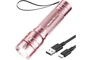 GEARLITE Lampe de poche LED rechargeable, 2000 lumens, lampe de poche pour enfant, avec 3 modes, zoom avec longue durée, étanche IP65, pour camping, pêche, urgence, plein air, rose