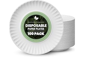 Vivo Technologies 100-Pack of 7-inch Disposable Paper Plates 18cm White 100% Compostable Biodegradable Party Paper Plate Perfect for Everyday use, Ideal for BBQ's, Parties and Events