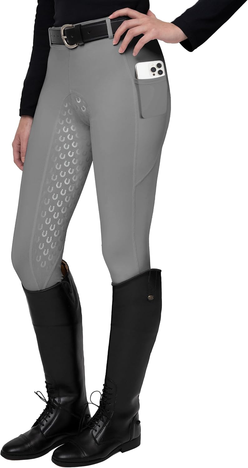 FitsT4 Sports Pantalones de Montar para Mujer Pantalones de Montar con Refuerzo Completo de Silicona, Bolsillo para el móvil y Trabillas para el cinturón