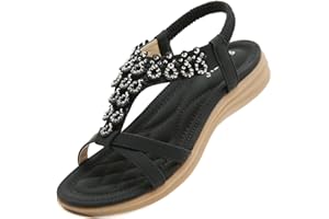 Acfoda Flache Sandalen Damen Sommer Freizeit Zehentrenner mit Weiche Fußbett, Gr.35-45