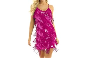 Mufeng Womens Latin Tango Dance Dress Sparkling Sequins Fringe Tassel Camisole Party Dress