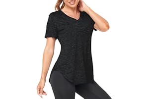 Deaviya Sport T-Shirt Damen, Fitness Sport Shirt Kurzarm Oberteile, V-Ausschnitt Laufshirt für Frauen, Workout, Gym Yoga Shirt Dame