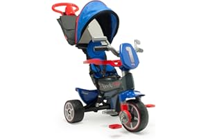 INJUSA - Triciclo Evolutivo Body Sport Azul, para Niños +10 Meses, con Mango de Dirección Parental, Arco y Cinturón de Seguridad, Capota Solar, Mochila Extraíble, Cubeta Trasera y Porta-Botellas