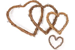 LEZED Corona de Vid en Forma de Corazón Natural Guirnalda Rústica de Mimbre de para Manualidades Guirnalda de Ratán Puerta Artificial Colgante Corona para Boda, Fiesta 4 6 8 10 Pulgadas 4 Piezas