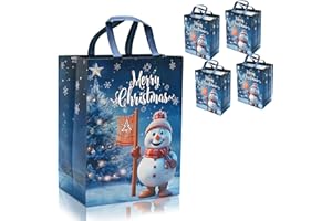QRTDXP 4pcs Large Christmas Tote Bags, 41 * 30 * 18cm Blue Snowman Xmas Gift Bag with Handles Perfect for Christmas Party