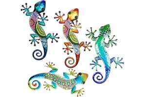 EHDWXVZM 4 sztuki dekoracji ściennej, gekon, dekoracja ogrodzenia ogrodowego, dekoracja ścienna zewnętrzna, kolorowa dekoracja gekon ściana