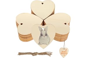 RICKWAYY Holzherzen Deko，50 StüCk 8cm Holzherzen Zum Beschriften，DIY Handwerk，FüR Tischdeko Hochzeit Geburtstag Weihnachten Valentinstag GeschenkanhäNger，Handgemachter Wandbehang, Geschenk-GäStebuch