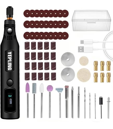 CHOKMAX Mini Outil Rotatif Sans Fil 3 Vitesses Avec Écran - Kit Meuleuse 72 Accessoires Pour Bricolage, Ponçage, Polissage