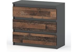 MRBLS_HOME MRBLS Kommode mit 3 Schubladen Sideboard Schubladenschrank Kleiderschrank Modern Möbel mit Schubladen für Ihr Schlafzimmer (Anthrazit - Industrial/Grau Matt - Old Style) – 80 x 71,5 x 33,5 cm (B/H/T)