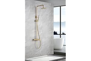 MICE COLLECTION IMEX - Zestaw Kolumna do wanny i prysznica - Pręt prysznicowy Wybór między bateriami termostatycznymi lub bateriami jednouchwytnymi - Seria Line Szczotkowane złoto - Termostatyczne - BTD038/OC