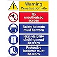 V Safety 6C018BC-S Multi Hazard Site Safety High Viz Warning Sign - Portrait - 300mm x 400mm - Self Adhesive Vinyl, Black/Blue/Red/Yellow