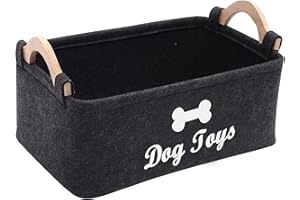 Morezi Caja de almacenamiento de juguetes para mascotas de fieltro, utilizada para guardar juguetes para perros y gatos, ropa, bocadillos, etc.-Caja de juguetes para perros-Gris oscuro