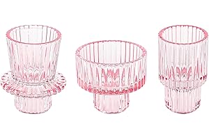 Doolitt Candle Holders Set of 3, Votive Glass Candle Stick Holders, Pillar Taper Decor Centerpiece for Table,Crystal Tea Light Candle Holders for Home Dinning Wedding Party Festival (3, Pink)
