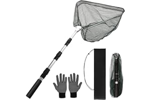 HEYOMART Fishing Net Fishing Landing Net Telescope Foldable Collapsible Extensible for Bird Fish Catch Release Lightweight Portable Aluminum Alloy Frame with Gloves and Storage Bag, 55cm/130cm/190cm