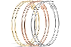 Tyqour 3 Par Stora Kreoler Örhängen Set i Rostfritt Stål - 60mm Silver och Guld Cirkelringar - Allergivänliga för Flickor och Kvinnor, Metall