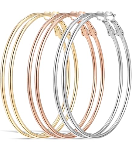 Silvora 2 stuks klassieke elegante creolen voor dames, diameter van 20 mm, 30 mm, 50 mm, 70 mm diameter, sterling zilver / Vermeil / roségoud / zwart, 70mm, Metaal, Geen edelsteen