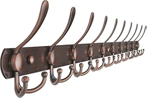 Dseap Wall Mounted Coat Rack - 10 Tri Hooks, Heavy Duty Stainless Steel Coat Hook for Coat Hat Towel Robes Mudroom Bathroom Entryway, Antique Copper