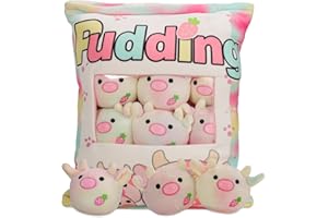 HXPLN Cute Snack Pillow Stuffed Animal Toys, Kawaii Cow Plush Pillow Removable Pudding Pillow Cushion with Cow Plush Dolls, Birthday Creative Gift for Kids, Girls, Boys(6 Colorful Cow)