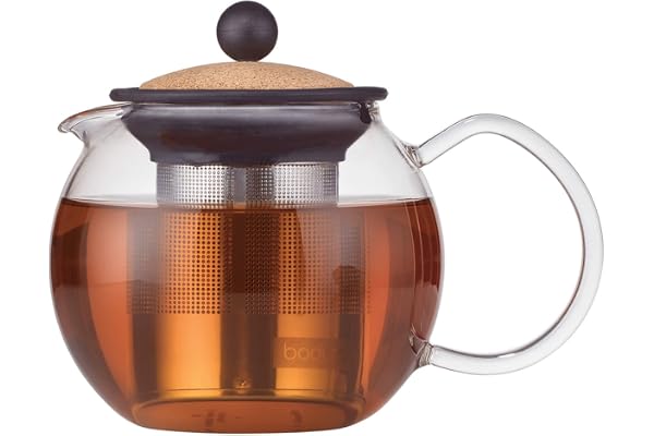 Bodum 1807-109S Assam tebryggare med rostfritt stål filter, glas, transparent/kork, 0,5 l, 11,9 x 16,7 x 13,4 cm, 1 enhet