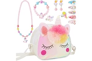 VGMANNTA Unicorno Bambina Regalo Borsetta Bambina Gioielli Bambina Unicorn Bracciale Orecchini Anelli Collana Set Accessori per Capelli Mollette per Capelli Regalo Bambina 4-8 anni Giochi Bambina BC5b