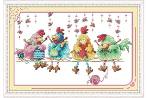 Joy Sunday 11CT Kit Punto a Croce Timbrato Fai-da-te Ricamo Linea Completa di Kit Iniziali Per Ricamo Prestampato Per Principianti -Il Pollo Che Lavora a Maglia un Maglione 52cm × 35cm