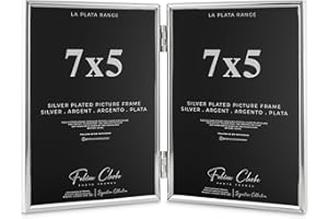 FABIAN CLARKE LONDON Silver Plated Photo Frame Double Book Style Picture Frame Plain Satin Finish and Tarnish Protected for Wedding Picture or Family Photo (7x5)