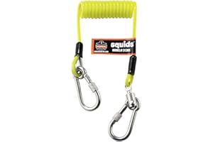 Ergodyne Squids 3130S Coiled Cable Tool Lanyard with Dual Stainless Steel Carabiners, 2 Pounds