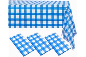 ZeriTlolen 3 Pack 108" X 54" Blue CheckeBlue Premium Disposable Plastic Tablecloth for 8ft Long Rectangle Tables, Waterproof Table Covers for Birthday Party Decoration Indoor Outdoor Events & Parties