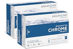 GRANIONS | Chrome | Maintien d'une glycémie normale | Chrome 200 µg | Pour toute la famille | Sans effets secondaires | Fabriqué en France | 2x30 ampoules