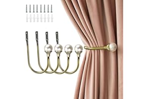 Coolnice 4 Pezzi Ganci Fermatende Decorativi Tenda Ganci Fermatende, a Muro Ganci a U Fermatenda, Perla di Plastica Metallo Supporto, per Soggiorno Camera da Ufficio Sala da Pranzo-Bronzo Antico