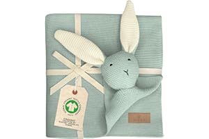 ‎DIKOS DIKOS® Original Baby Blanket Cuddly Rabbit Mint 100% Organic Cotton Newborn Blanket Sustainable Cuddly Blanket Knitted Girls Cuddle Blanket Pram Baby Gift Boy First Essentials Birth