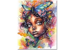 TISHIRON DIY Paint by Numbers for Adults African American Adult Paint by Number Kits on Canvas Butterfly Oil Hand Painting Color by Numbers Paintwork Art Crafts 16"x20"(Frameless)