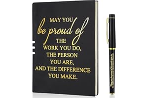 BOOCOOBERG Thank You Gifts For Colleagues Leather Notebook A5,Leaving Gifts For Colleagues Women,Employee Appreciation Teacher Gifts,Team Gifts For Employees Ballpoint Pen Notebook For Coworkers (Black)