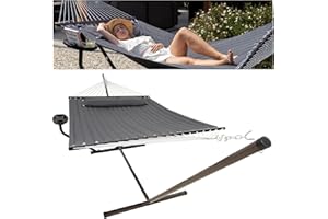 Vita5 Hamaca Jardin con Soporte y Mesita Auxiliar - Hamaca 2 Personas de Acero Duradero Carga 205kg – Hamaca Doble Ajustable – Hamacas con Armazón para Interior y Exterior – Montaje facil