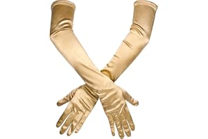 SAVITA Långa Armbågssatinhandskar, Stretchiga Långa Handskar 21" Operahandskar Kvällsdansfest Handske för Kvinnor (Gyllene)