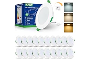 HOMEOW Lot de 20 Spot LED Encastrable Dimmable 7W, 220V Spots de Plafond Extra Plat, Spot Salle de Bain IP44, Reglable Blanc Chaud 2700K Blanc Neutre 4000K Blanc Froid 6000K, Trou Φ75-90mm
