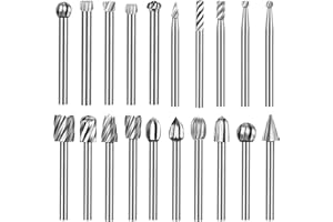 Hakkin Wood Carving Tools 20Pcs Tungsten Carbide Rotary Burr Set for Dremel Rotary Tool Wood Carving Drill Bits with 3mm Shank Rotary Tools Accessories for DIY Woodworking Engraving Grooving Polishing