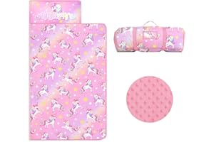 DECALSWEET Nap Mat for Kids Girls,Children Sleeping Bag for Bedroom Nursery Travel,Gift for Birthday Christmas(Pillow,Mat,Blanket All in One)