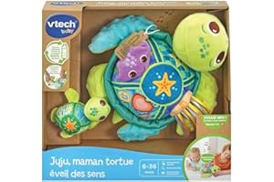 VTech - Juju, Maman Tortue Éveil des Sens, Peluche Bébé Interactive et Sensorielle Fabriquée avec des Matériaux Plus Durables, Jouet d'Éveil Musical, Cadeau Bébé Dès 6 Mois - Contenu en Français