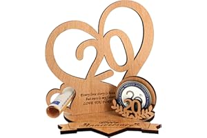 Giftota Regalo de 20 Aniversario de Boda, corazón de Madera con Grabado, Regalos para el 20 Aniversario de Boda para Parejas, Hombres y Mujeres, decoración de Madera Personalizada con Monedas